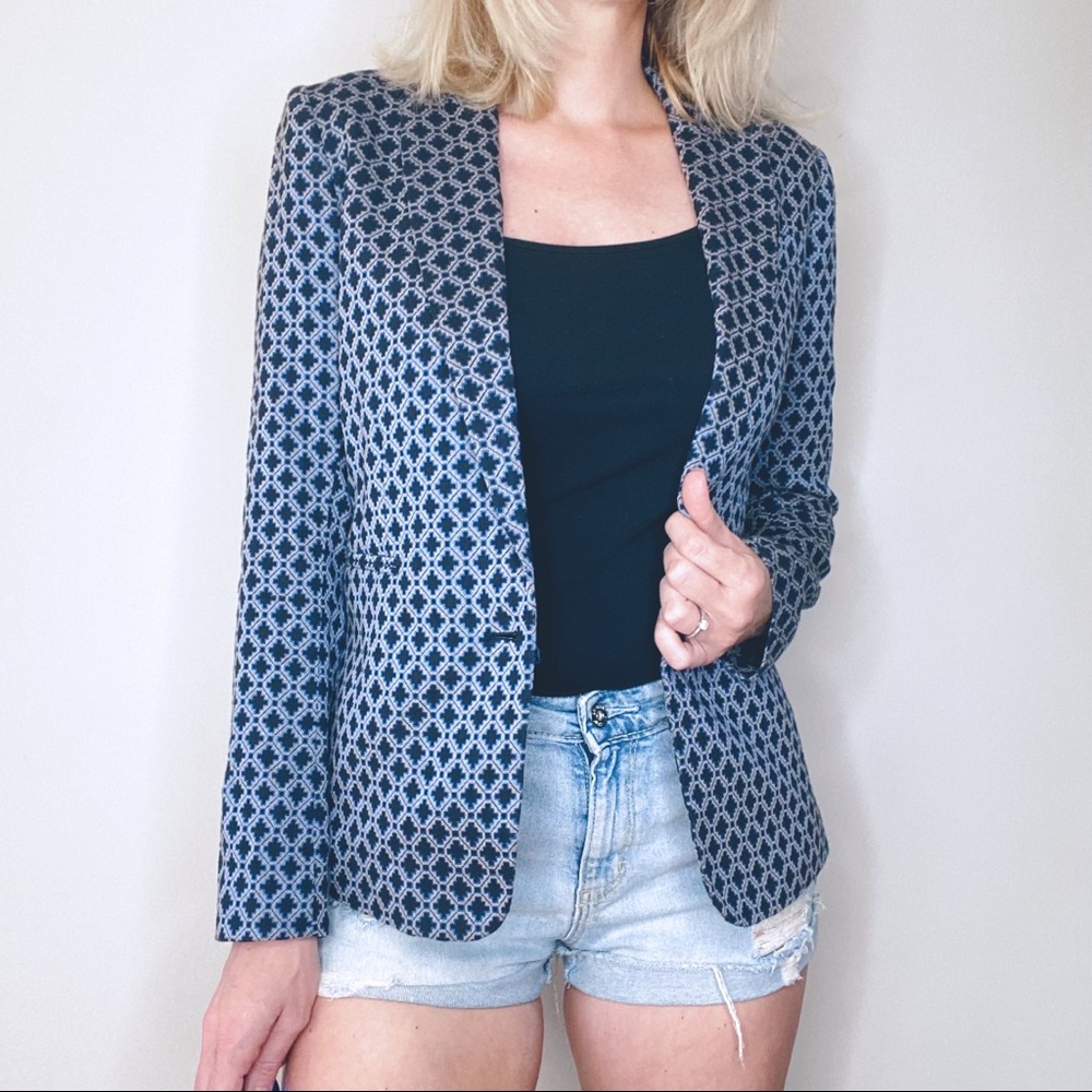 Theory Blue Geometric Print Women’s Blazer Jacket Size 4
